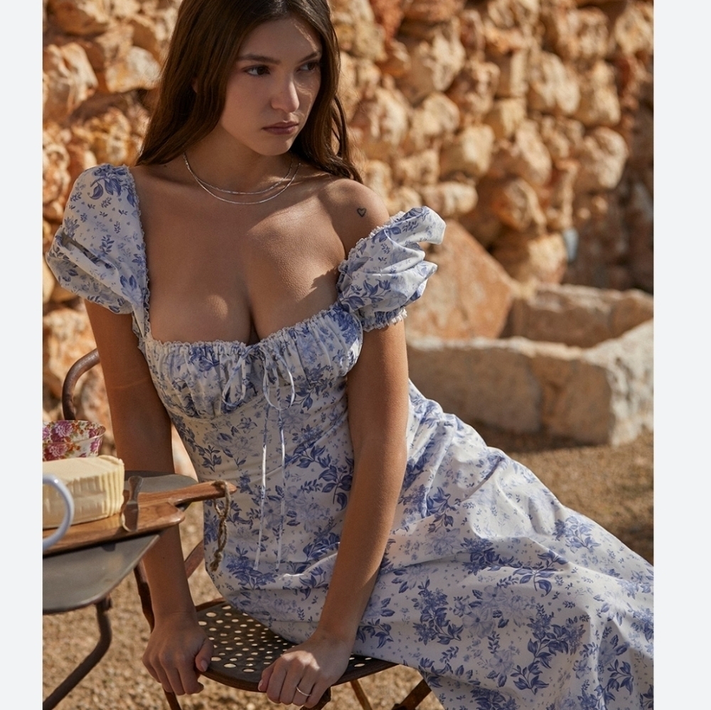 House of CB White and Blue Floral Maxi Dress